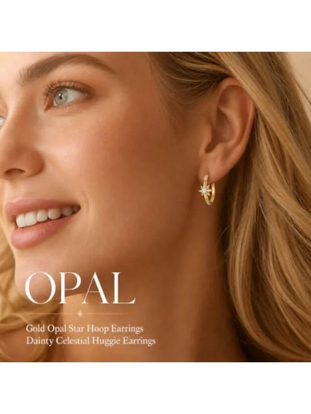14K Gold Opal Starburst Huggie Hoop Earrings - Celestial Jewelry Gift for Her